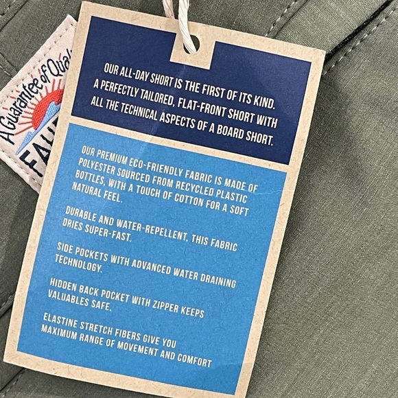 Faherty All Day Shorts Olive Green 30 Waist 9” Inseam NWT - Picture 7 of 12